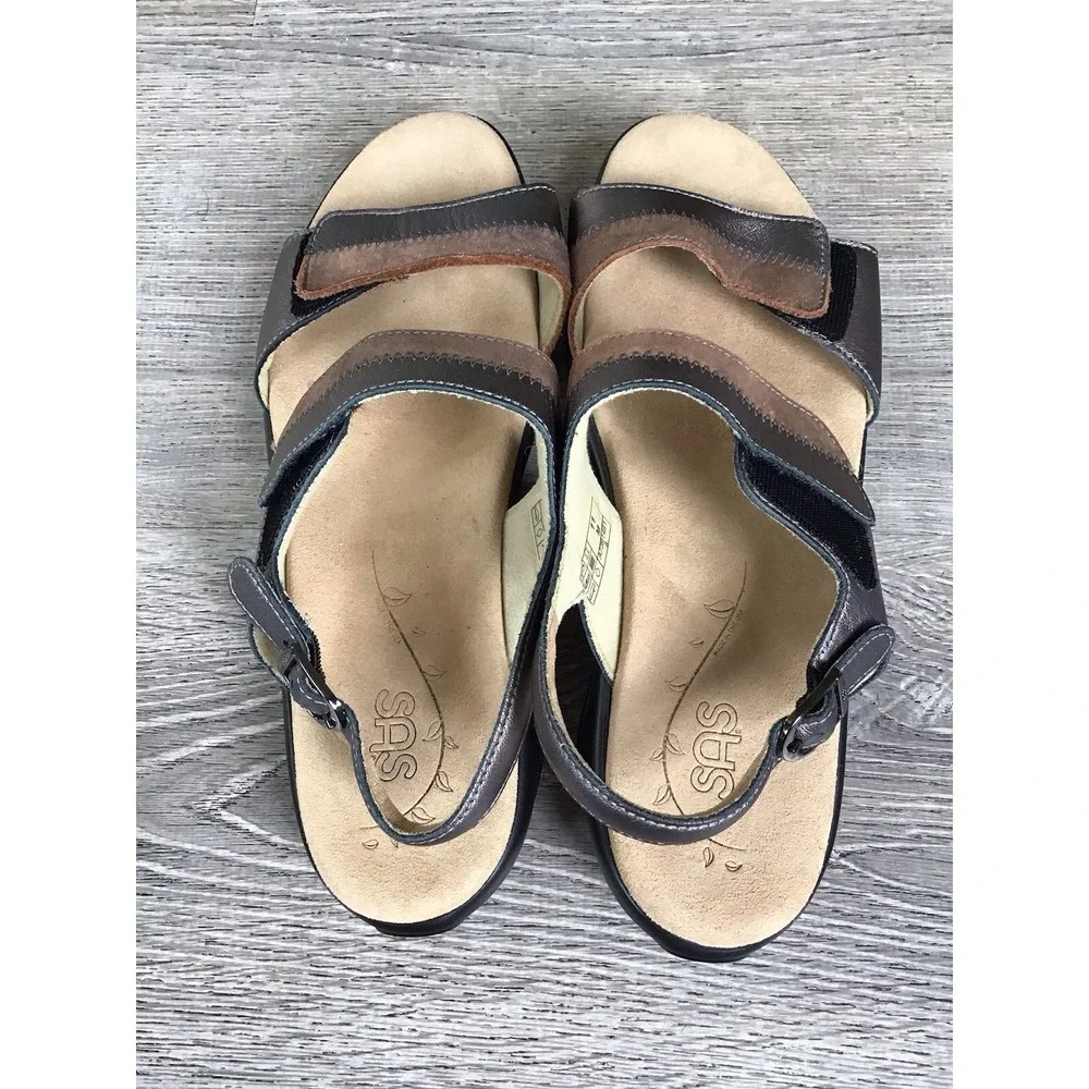 SAS Nudu Sandals Shoes Womens Size 11 M Gunmetal Bronze Leather Orthotic